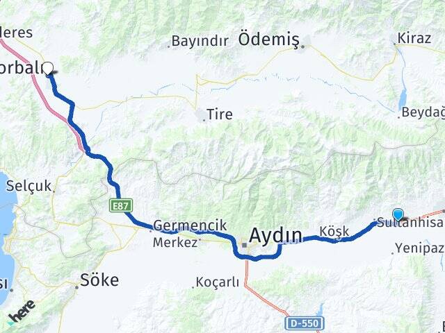 Aydın Sultanhisar Atça Torbalı İzmir Arası Kaç Km - Yol Haritası