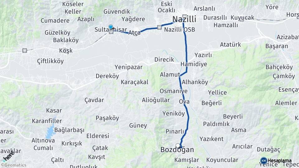 Aydın Sultanhisar Bozdoğan Arası Kaç Km - Yol Haritası