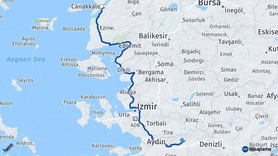 Aydın Sultanhisar Çanakkale Arası Kaç Km - Yol Haritası