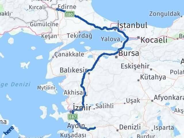 Aydın Sultanhisar Edirne Arası Kaç Km - Yol Haritası
