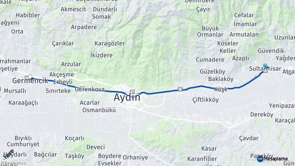 Aydın Sultanhisar Germencik Arası Kaç Km - Yol Haritası