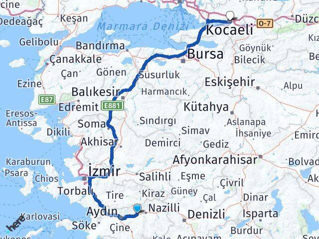 Aydın Sultanhisar Kocaeli Arası Kaç Km - Yol Haritası