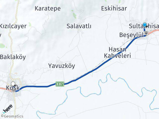 Aydın Sultanhisar Köşk Arası Kaç Km - Yol Haritası