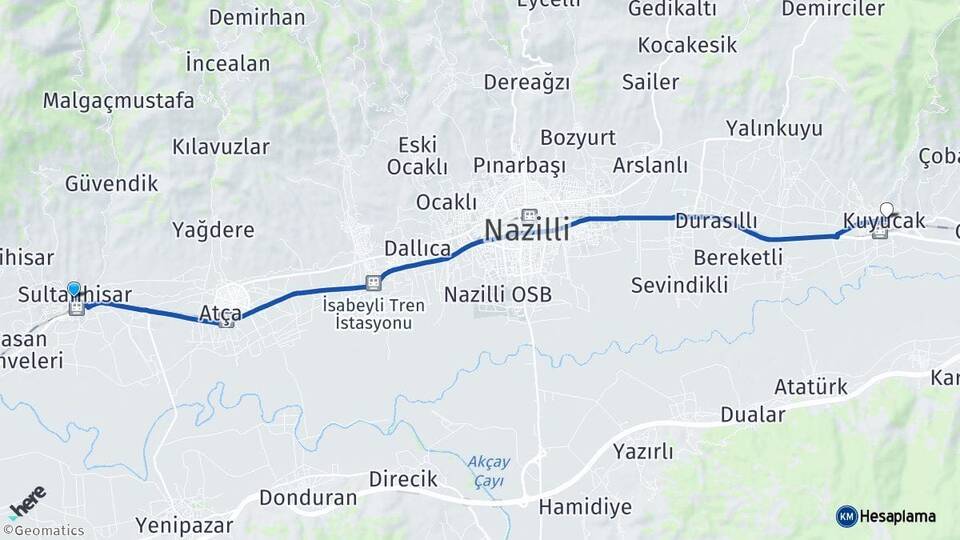 Aydın Sultanhisar Kuyucak Arası Kaç Km - Yol Haritası