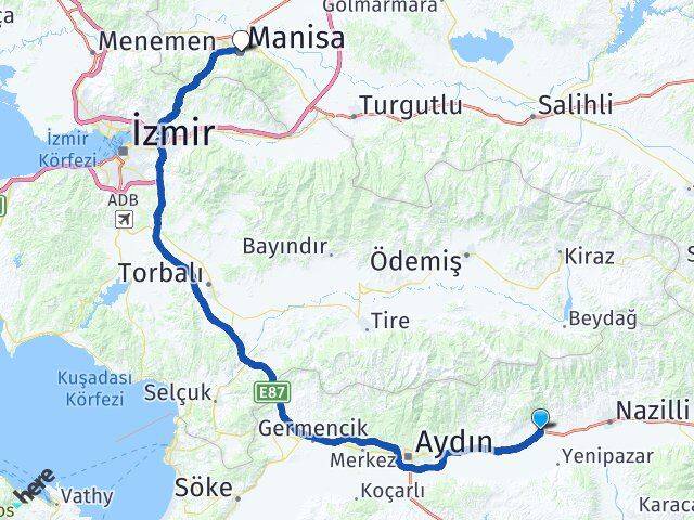 Aydın Sultanhisar Manisa Arası Kaç Km - Yol Haritası