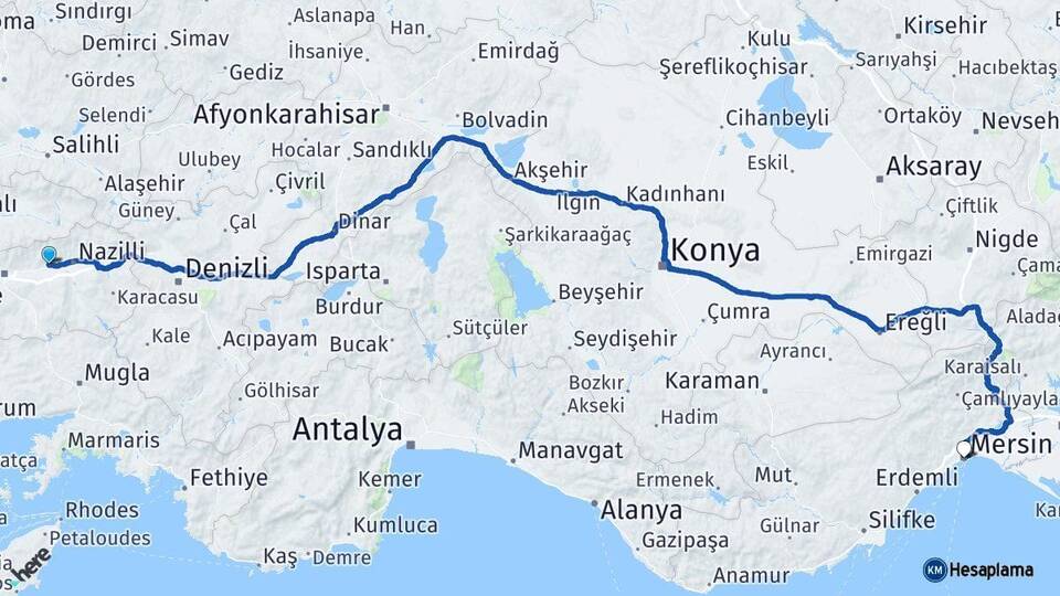 Aydın Sultanhisar Mersin Arası Kaç Km - Yol Haritası