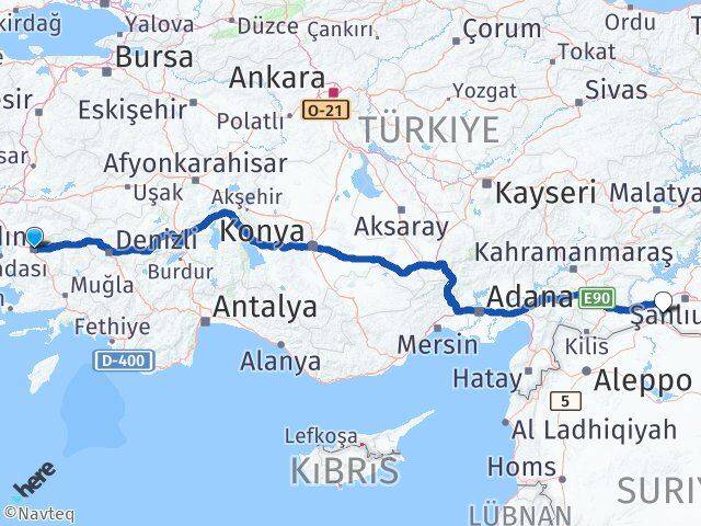 Aydın Suruç Şanlıurfa Arası Kaç Km - Yol Haritası