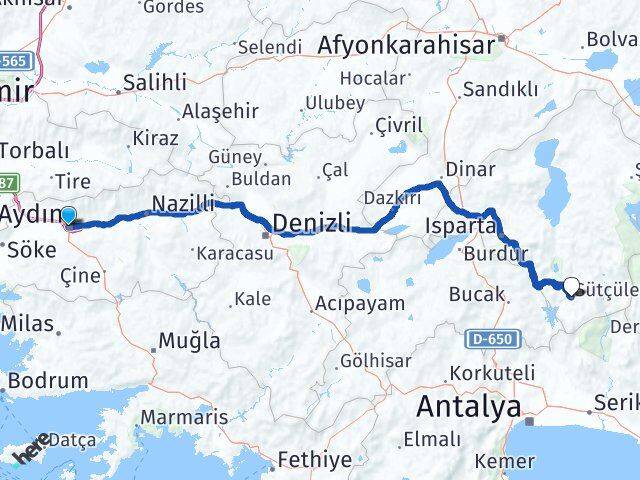 Aydın Sütçüler Isparta Arası Kaç Km - Yol Haritası