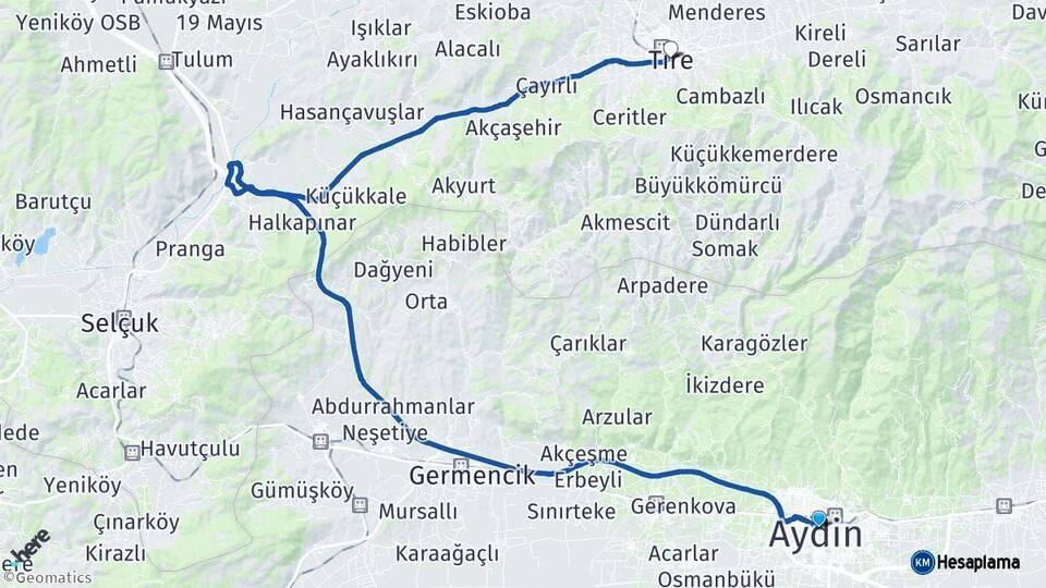Aydın Tire İzmir Arası Kaç Km - Yol Haritası