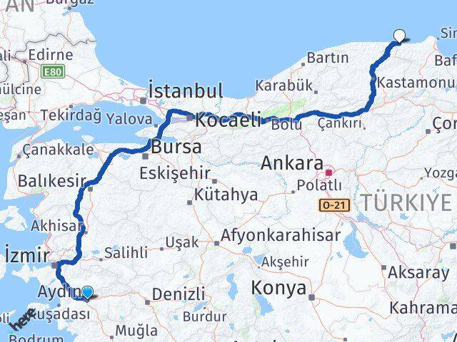 Aydın Türkeli Sinop Arası Kaç Km - Yol Haritası