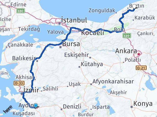 Aydın Ulus Bartın Arası Kaç Km - Yol Haritası