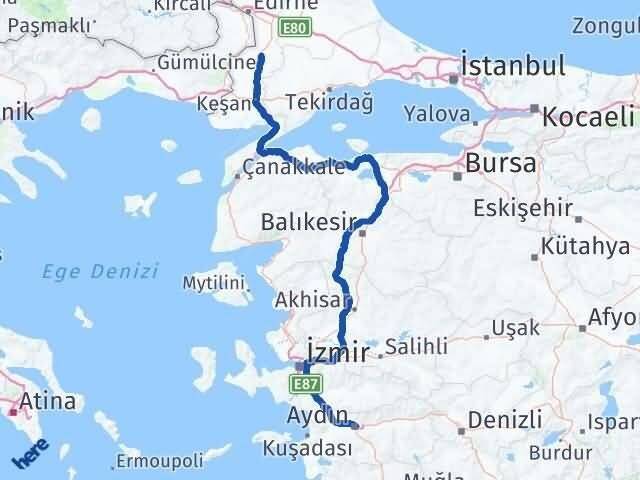 Aydın Uzunköprü Edirne Arası Kaç Km - Yol Haritası