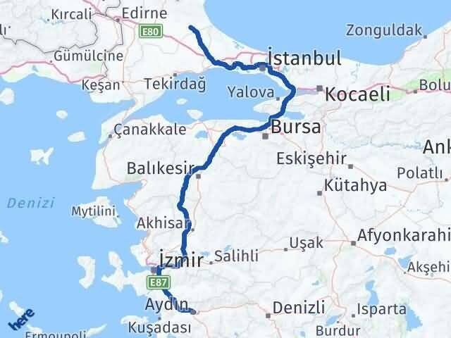 Aydın Vize Kırklareli Arası Kaç Km - Yol Haritası
