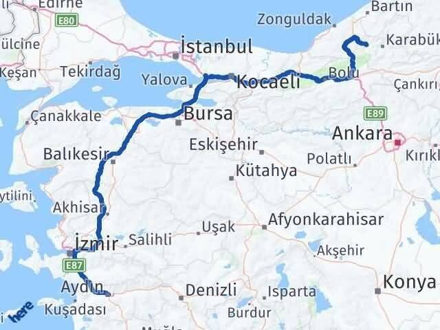 Aydın Yenice Karabük Arası Kaç Km - Yol Haritası