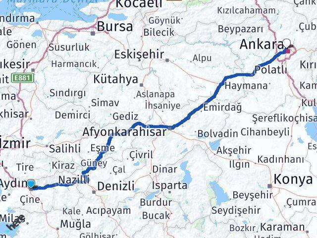 Aydın Yenimahalle Ankara Arası Kaç Km - Yol Haritası