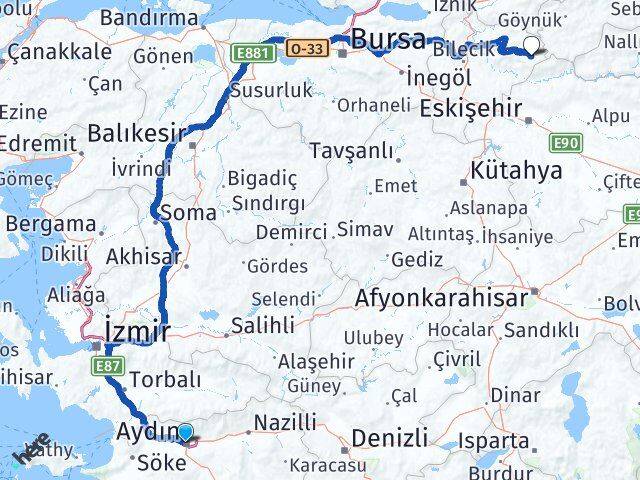 Aydın Yenipazar Bilecik Arası Kaç Km - Yol Haritası