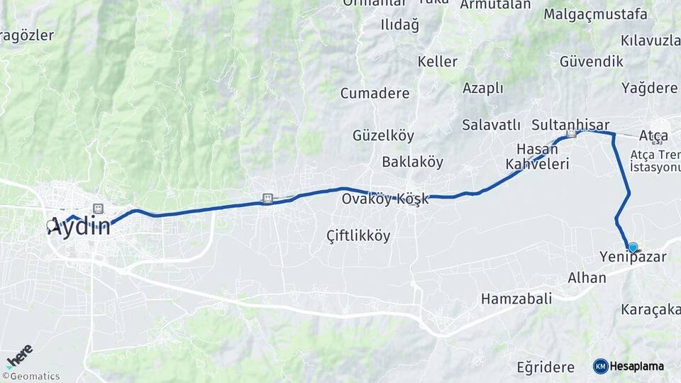 Aydın Yenipazar Efeler Arası Kaç Km - Yol Haritası