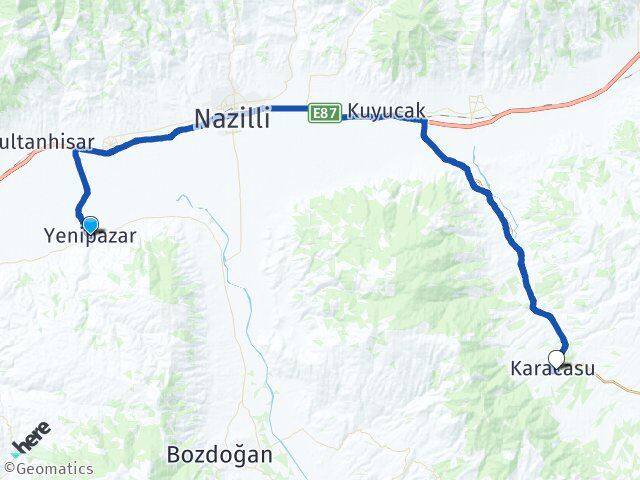 Aydın Yenipazar Karacasu Arası Kaç Km - Yol Haritası