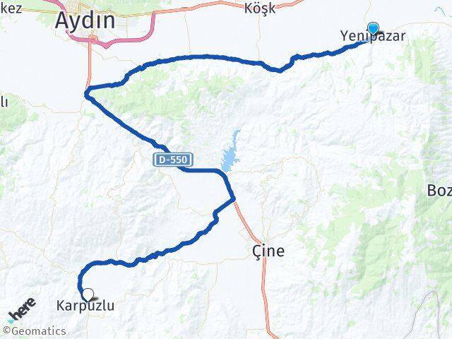Aydın Yenipazar Karpuzlu Arası Kaç Km - Yol Haritası