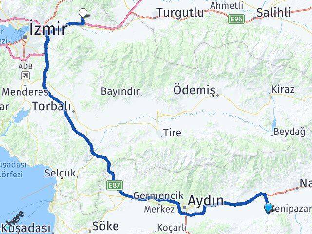 Aydın Yenipazar Kemalpaşa İzmir Arası Kaç Km - Yol Haritası