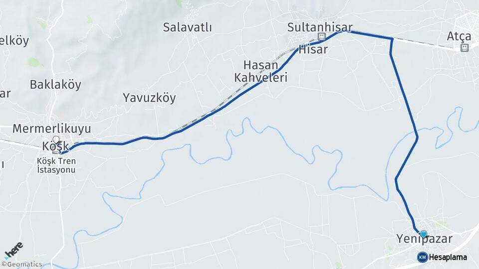 Aydın Yenipazar Köşk Arası Kaç Km - Yol Haritası
