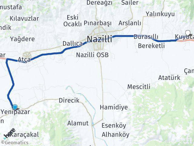 Aydın Yenipazar Kuyucak Arası Kaç Km - Yol Haritası
