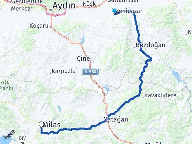Aydın Yenipazar Milas Muğla Arası Kaç Km - Yol Haritası
