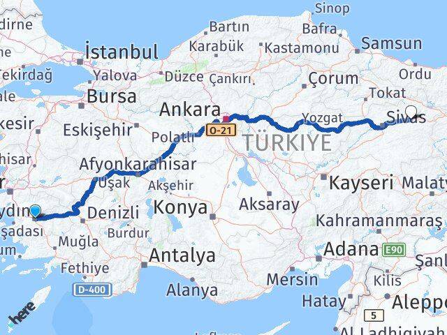 Aydın Zara Sivas Arası Kaç Km - Yol Haritası