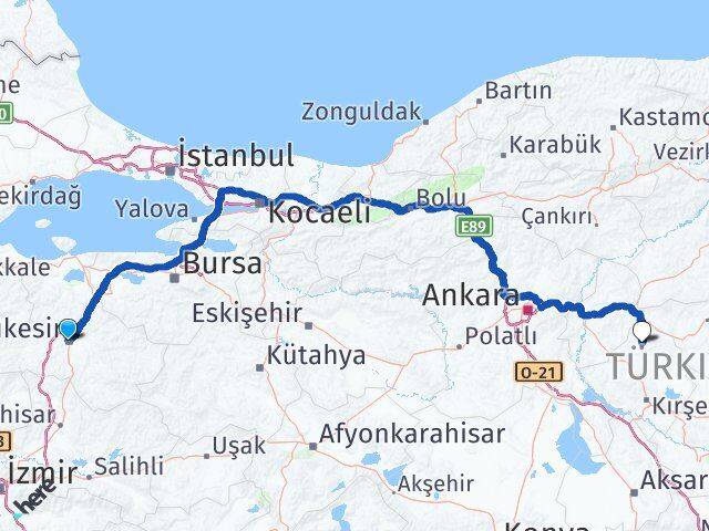 Balıkesir Akçakent Kırşehir Arası Kaç Km - Yol Haritası