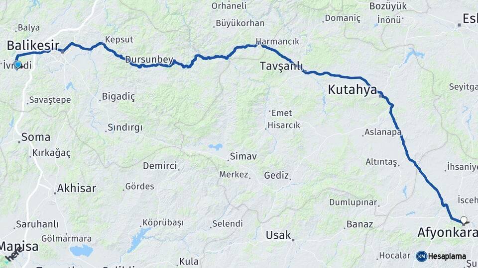 Balıkesir Altıeylül Afyonkarahisar Arası Kaç Km - Yol Haritası