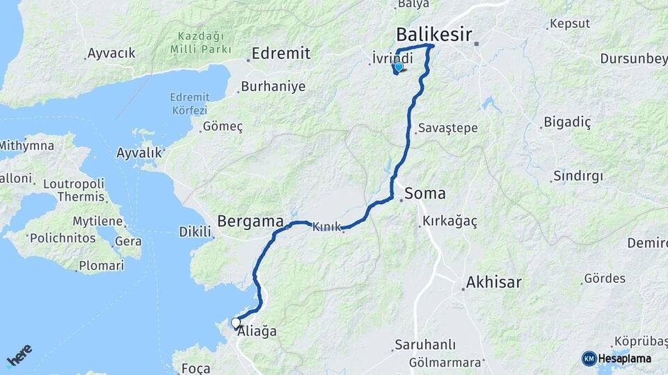 Balıkesir Altıeylül Aliağa İzmir Arası Kaç Km - Yol Haritası