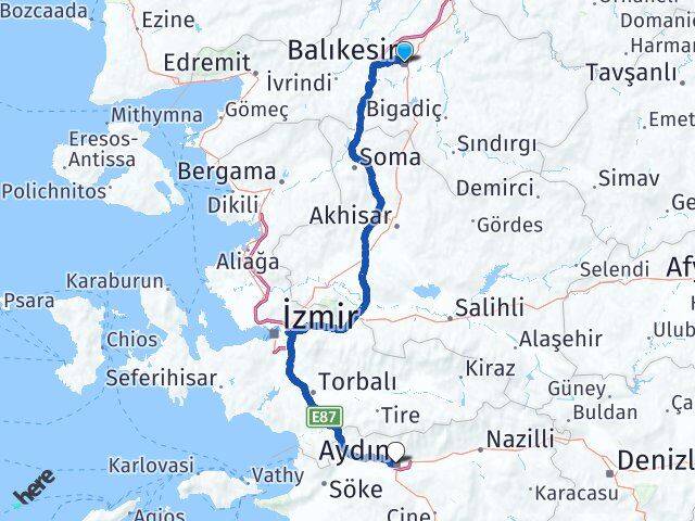 Balıkesir Altıeylül Aydın Arası Kaç Km - Yol Haritası