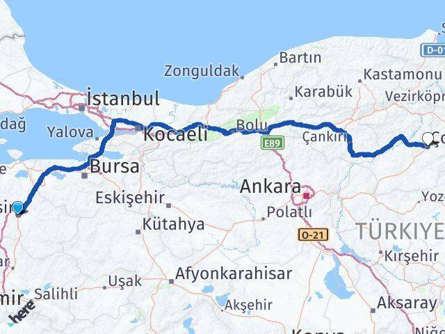 Balıkesir Altıeylül Çorum Arası Kaç Km - Yol Haritası