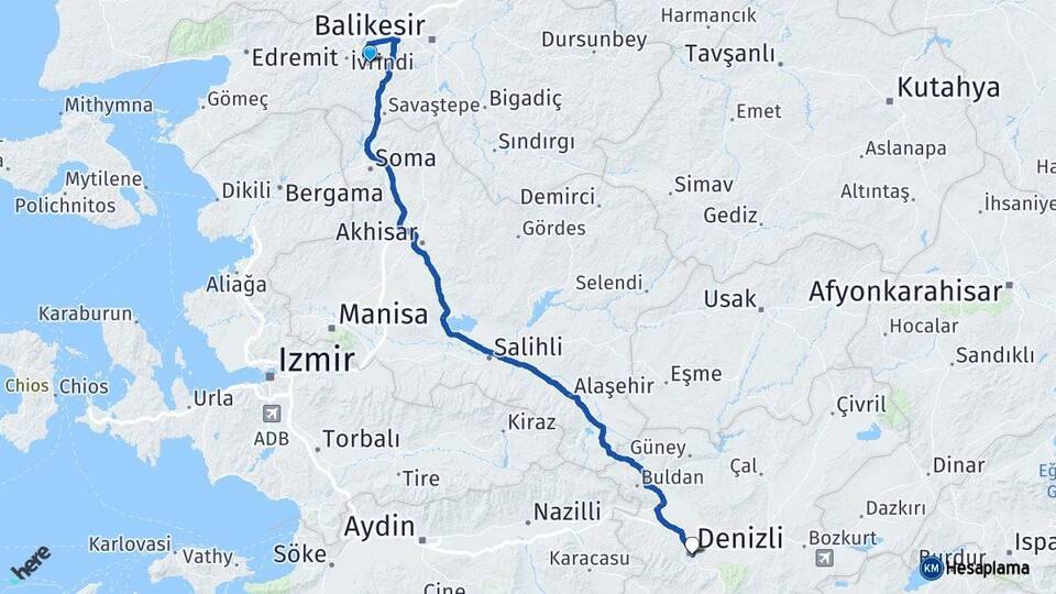 Balıkesir Altıeylül Denizli Arası Kaç Km - Yol Haritası