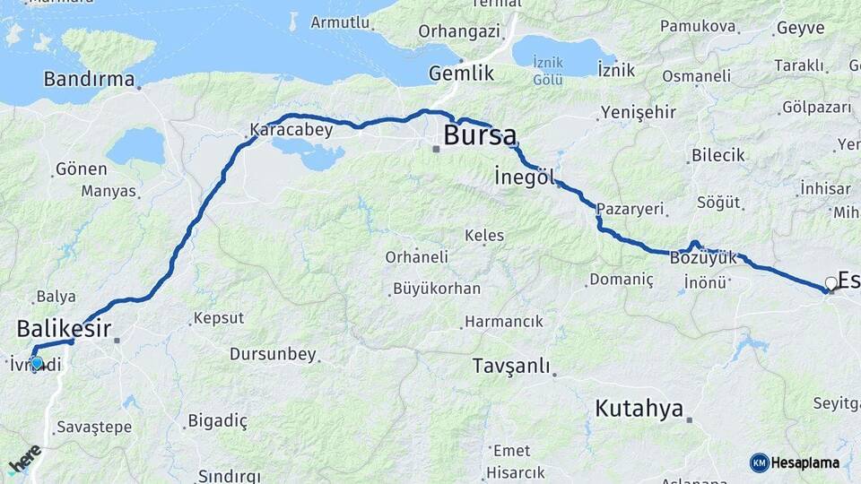 Balıkesir Altıeylül Eskişehir Arası Kaç Km - Yol Haritası
