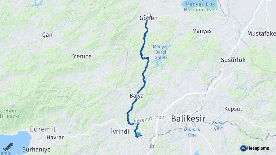 Balıkesir Altıeylül Gönen Arası Kaç Km - Yol Haritası