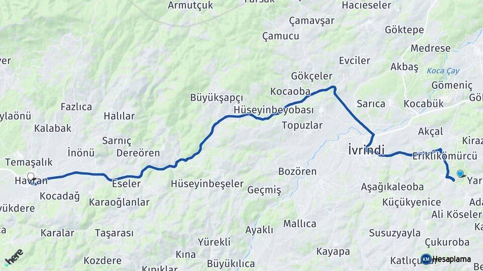 Balıkesir Altıeylül Havran Arası Kaç Km - Yol Haritası