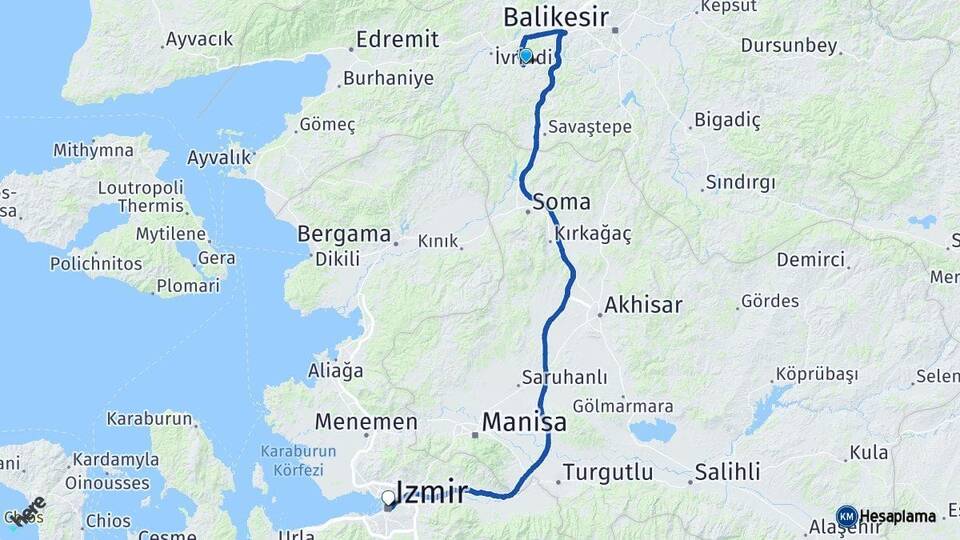 Balıkesir Altıeylül İzmir Arası Kaç Km - Yol Haritası