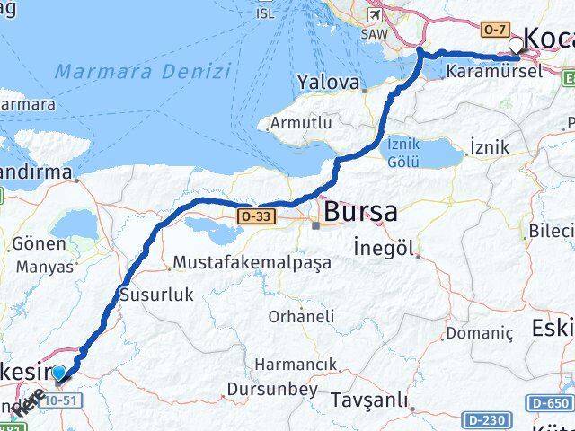Balıkesir Altıeylül Kocaeli Arası Kaç Km - Yol Haritası