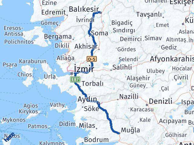 Balıkesir Altıeylül Muğla Arası Kaç Km - Yol Haritası