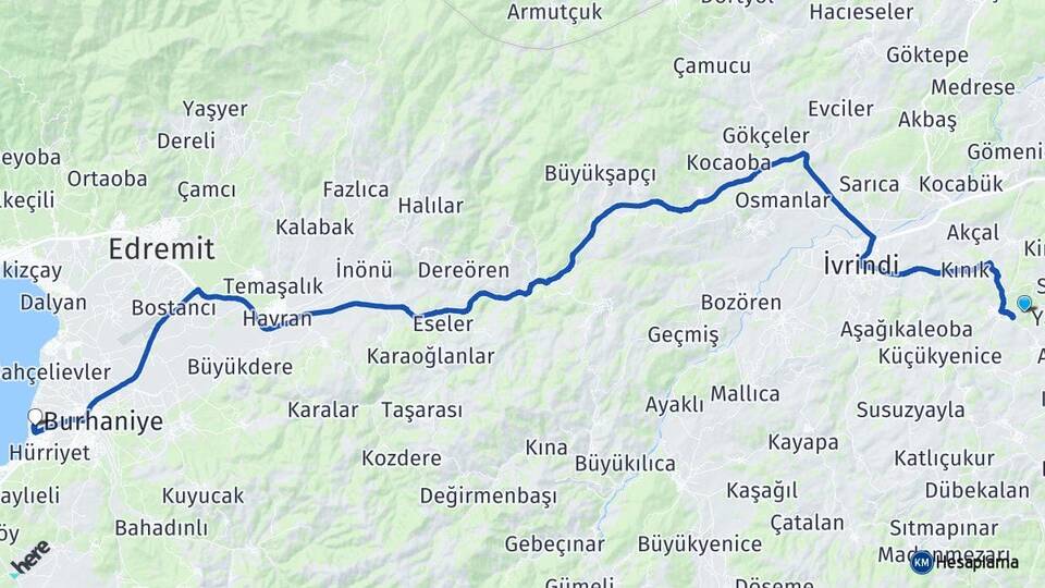 Balıkesir Altıeylül Ören Burhaniye Arası Kaç Km - Yol Haritası