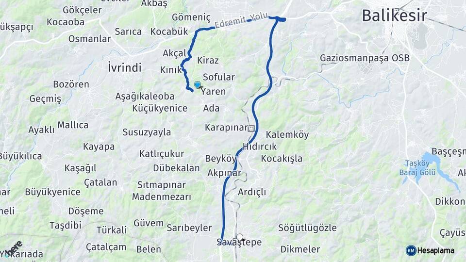 Balıkesir Altıeylül Savaştepe Arası Kaç Km - Yol Haritası