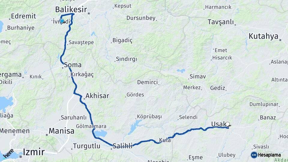 Balıkesir Altıeylül Uşak Arası Kaç Km - Yol Haritası