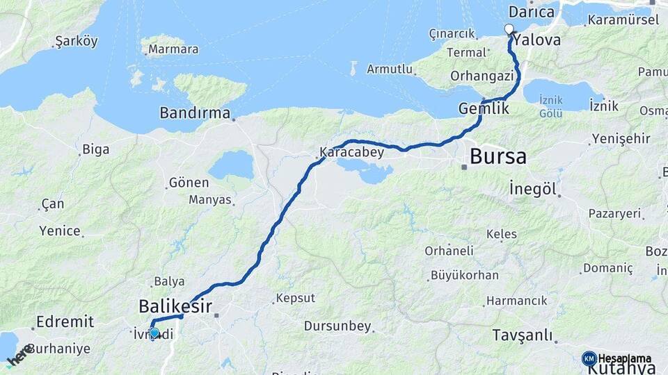 Balıkesir Altıeylül Yalova Arası Kaç Km - Yol Haritası
