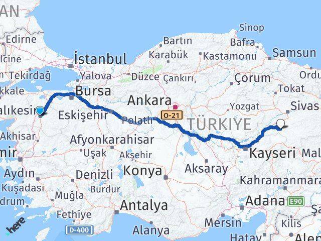 Balıkesir Altınyayla Sivas Arası Kaç Km - Yol Haritası