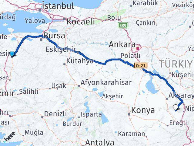Balıkesir Altunhisar Niğde Arası Kaç Km - Yol Haritası
