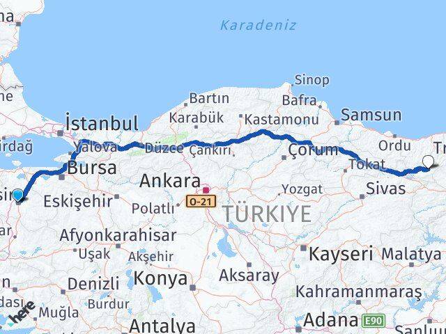 Balıkesir Alucra Giresun Arası Kaç Km - Yol Haritası