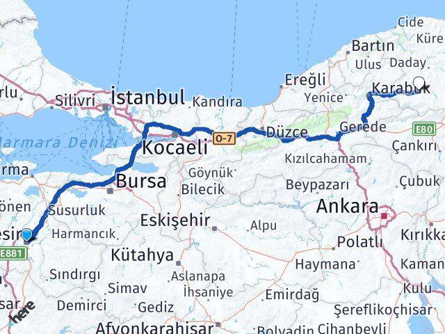 Balıkesir Araç Kastamonu Arası Kaç Km - Yol Haritası