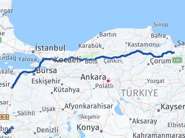 Balıkesir Asarcık Samsun Arası Kaç Km - Yol Haritası