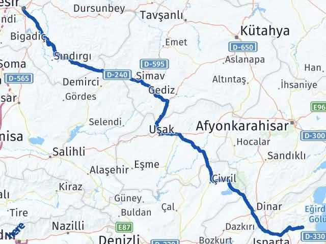 Balıkesir Atabey Isparta Arası Kaç Km - Yol Haritası